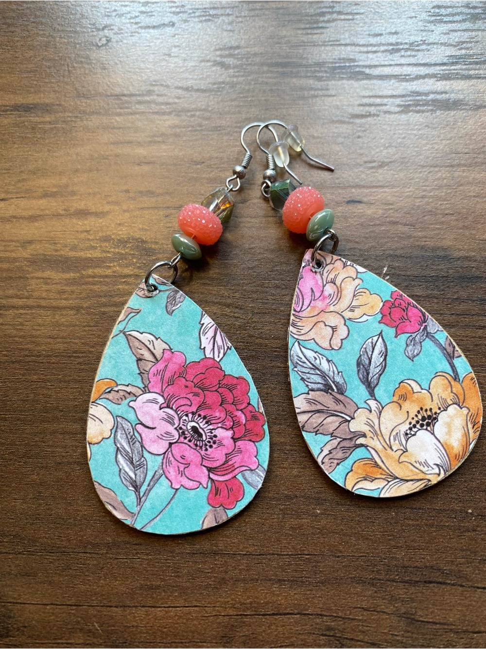 Floral Teardrop Dangle Earrings in Turquoise and Pink - Women Jewelry